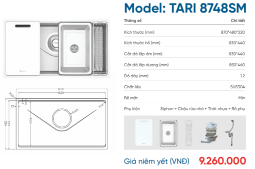chau rua bat konox tari 8748sm13 - Chậu rửa bát Konox Tari 8748SM