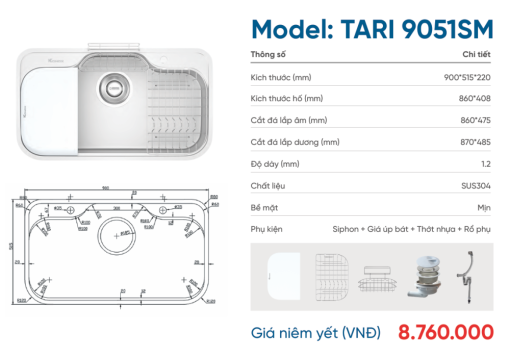 chau rua bat konox tari 9051sm 1 - Chậu rửa bát Konox TARI 9051SM