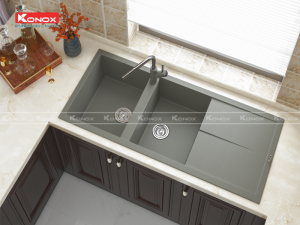 chau rua bat livello grey voi rua bat artan grey 311 800x600 1 1 - Granite sink Livello 1160 GreySiphon, giá úp bát inox KONOX