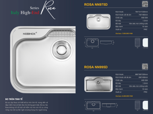 chau rua bat nobinox rosa nn995d 5 - Chậu rửa bát NoBiNox ROSA NN995D