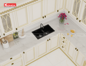 chau rua bat phoenix black voi rua bat curva black 123 800x614 2 1 - Granite sink Phoenix 860 BlackSiphon, giá úp bát inox KONOX