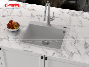 chau rua bat ruvita white silver voi rua bat ponte chrome 2 1 800x607 1 1 - Granite sink Ruvita 680 White SilverSiphon, giá úp bát inox KONOX