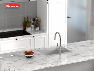 chau rua bat ruvita white silver voi rua bat ponte chrome 22 800x607 1 1 - Granite sink Ruvita 680 White SilverSiphon, giá úp bát inox KONOX