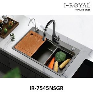 CHẬU RỬA CHÉN 7545 1 HỘC INOX MẠ NANO XÁM I-ROYAL IR-7545NS GR