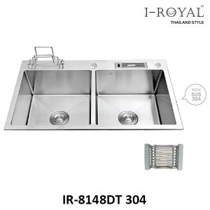 CHẬU RỬA CHÉN I-ROYAL 8148 2 HỘC CÂN CÓ CÀI DAO THỚT INOX 304 ĐÚC IR-8148DT 304