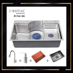 COMBO CHẬU RỬA CHÉN I-ROYAL 7546 1 HỘC INOX 304 ĐÚC IR-7546 304