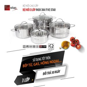 Bộ nồi 4 chiếc 3 lớp inox 304 nắp kính