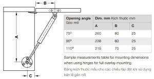 goc mo piston hafele 1 - Pittong đẩy cánh tủ, lực 100N Häfele 373.82.908
