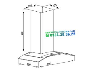 hinh anh kich thuoc lap dat may hut mui kocher k 8390 xs 1 2 - Máy hút mùi Kocher K-8390XS