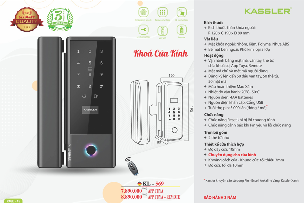 khoa cua kinh kassler kl 569 app remote 2 - Khóa cửa kính Kassler KL-569 APP, REMOTE tiêu chuẩn Đức Khóa cửa kính Kassler KL-569 APP, REMOTE tiêu chuẩn Đức