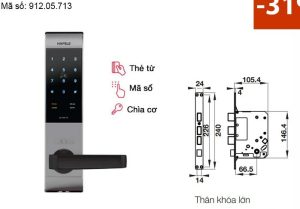 [SALE 31%] Khóa điện tử Häfele EL7500 912.05.713 – Màu bạc/thân khóa lớn