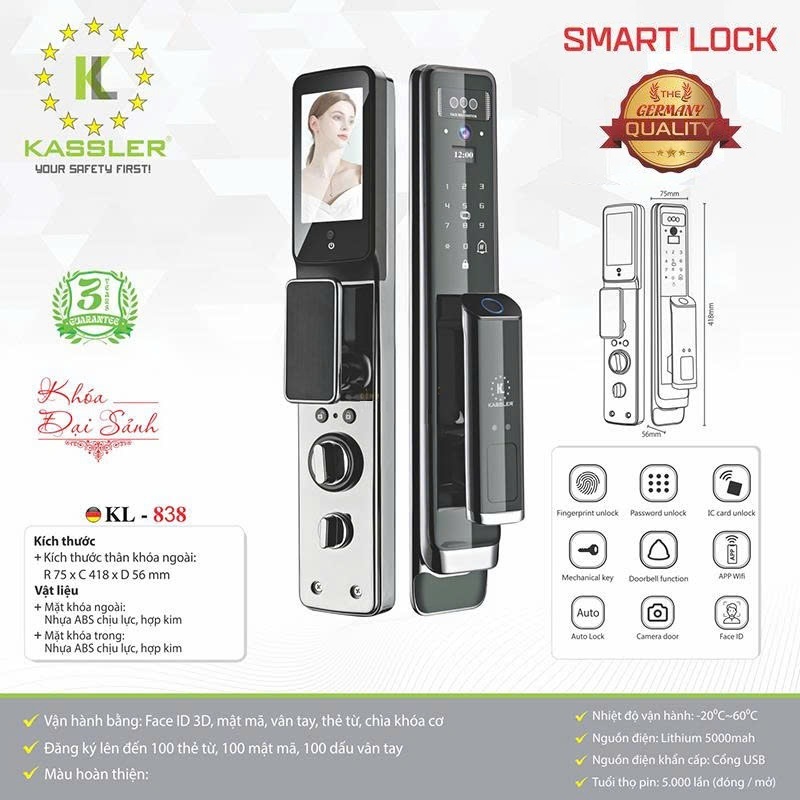 khoa dien tu kassler kl 838 silver blue4 - Khóa điện tử Kassler KL-838 Silver Blue App, Face ID tiêu chuẩn Đức Khóa điện tử Kassler KL-838 Silver Blue App, Face ID tiêu chuẩn Đức