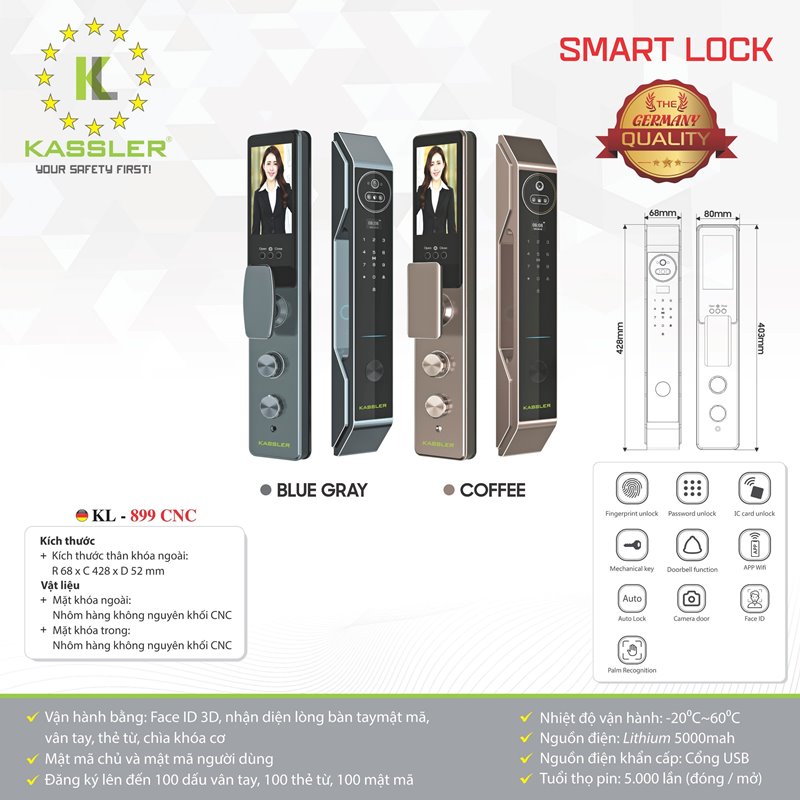 khoa dien tu kassler kl 899 cnc coffee7 - Khóa điện tử Kassler KL-899 CNC Coffee APP, Face ID tiêu chuẩn Đức Khóa điện tử Kassler KL-899 CNC Coffee APP, Face ID tiêu chuẩn Đức