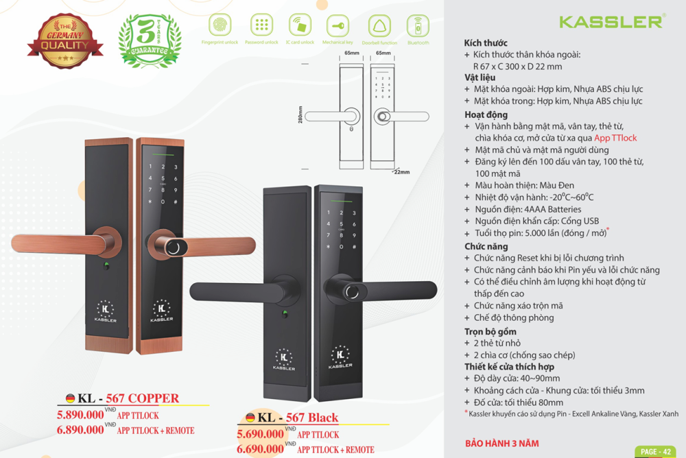 khoa van tay kassler kl 567 copper app remote 1 - Khóa vân tay Kassler KL-567 Copper App, Remote tiêu chuẩn Đức Khóa vân tay Kassler KL-567 Copper App, Remote tiêu chuẩn Đức