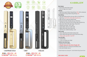 khoa van tay kassler kl 599 cnc 01 champagne gold 1 - Khóa vân tay cửa nhôm Kassler KL-599 CNC-01 CHAMPAGNE GOLD APP, Face ID tiêu chuẩn Đức