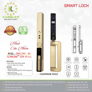 khoa van tay kassler kl 599 cnc 01 champagne gold4 - Khóa vân tay cửa nhôm Kassler KL-599 CNC-01 CHAMPAGNE GOLD APP, Face ID tiêu chuẩn Đức