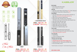 khoa van tay kassler kl 599 cnc 02 champagne gold 1 - Khóa vân tay cửa nhôm Kassler KL-599 CNC-02 CHAMPAGNE GOLD APP, Face ID tiêu chuẩn Đức