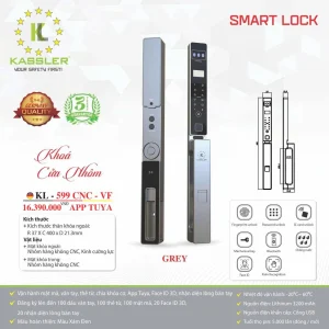 khoa van tay kassler kl 599 cnc vf grey5 - Khóa vân tay cửa nhôm Kassler KL-599 CNC-VF Grey App tiêu chuẩn Đức