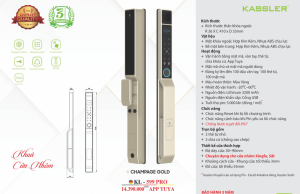 khoa van tay kassler kl 599 pro champagne gold4 - Khóa vân tay cửa nhôm Kassler KL-599 PRO CHAMPAGNE GOLD APP tiêu chuẩn Đức
