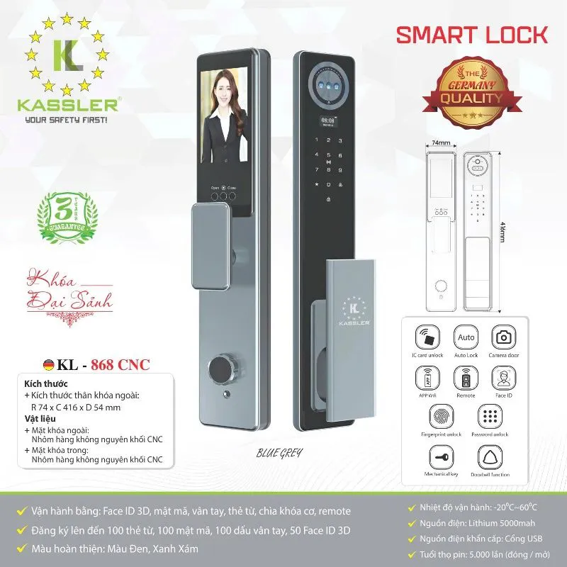 khoa van tay kassler kl 868 cnc blue grey6 - Khóa vân tay Kassler KL-868 CNC BLUE GREY APP, REMOTE tiêu chuẩn Đức Khóa vân tay Kassler KL-868 CNC BLUE GREY APP, REMOTE tiêu chuẩn Đức