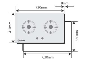 kich thuoc bep gas am grasso gs 8 228 - Bếp gas âm Grasso GS 8-228