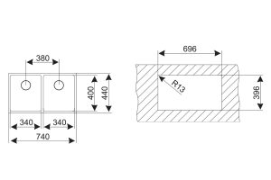 kich thuoc chau rua bat teka linea rs15 2b 740 - Chậu rửa Teka BE LINEA RS15 2B 740