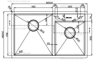 kich thuoc chau rua eurogold eus28248 - Chậu rửa Eurogold EUS28248