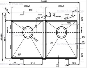 kich thuoc chau rua eurogold eus47848 - Chậu rửa Eurogold EUS47848