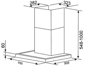 kich thuoc may hut mui binova bi 30 gt 07 - Máy hút mùi Binova BI-30-GT-07