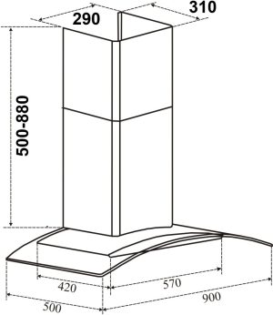 kich thuoc may hut mui binova bi 77 gt 09 - Máy hút mùi Binova BI-77-GT-09