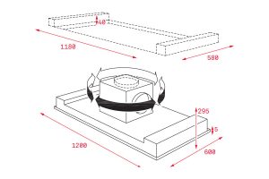 kich thuoc may hut mui dao teka dht 1285 - Máy hút mùi đảo âm nóc tủ Teka DHT 1285