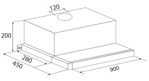 kich thuoc may hut mui kaff kf tl900 - Máy hút mùi Kaff KF-TL900