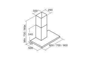 kich thuoc s plus 600 x4 - Máy hút mùi áp tường Cata S PLUS 700 X