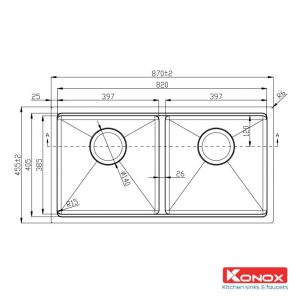 kn8745dub 01 800x800 2 - Undermount sink KN8745DUBSiphon, thớt gỗ, roll mat KONOX