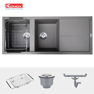 konox chau rua bat granite series livello 1160 grey 800x800 1 - Granite sink Livello 1160 GreySiphon, giá úp bát inox KONOX