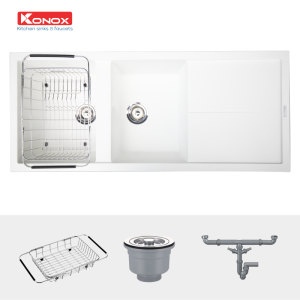 konox chau rua bat granite series livello 1160 white silver 800x800 1 - Granite sink Livello 1160 White SilverSiphon, giá úp bát inox KONOX