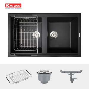 konox chau rua bat granite series phoenix 860 black 800x800 2 1 - Granite sink Phoenix 860 BlackSiphon, giá úp bát inox KONOX