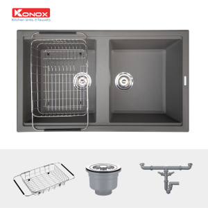 konox chau rua bat granite series phoenix 860 grey 800x800 1 - Granite sink Phoenix 860 GreySiphon, giá úp bát inox KONOX