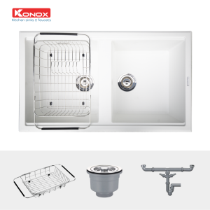 konox chau rua bat granite series phoenix 860 white silver 800x800 1 1 - Granite sink Phoenix 860 White SilverSiphon, giá úp bát inox KONOX