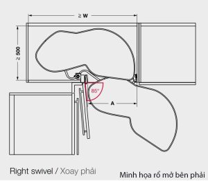 minh hoa ro mo phai lemans ii 2 - Rổ kéo góc 2 tầng Häfele màu trắng mở phải 541.32.670
