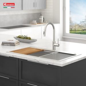 phoi canh voi rua bat day rut nong lanh Konox Reno - Vòi rửa bát KONOX dây rút Reno