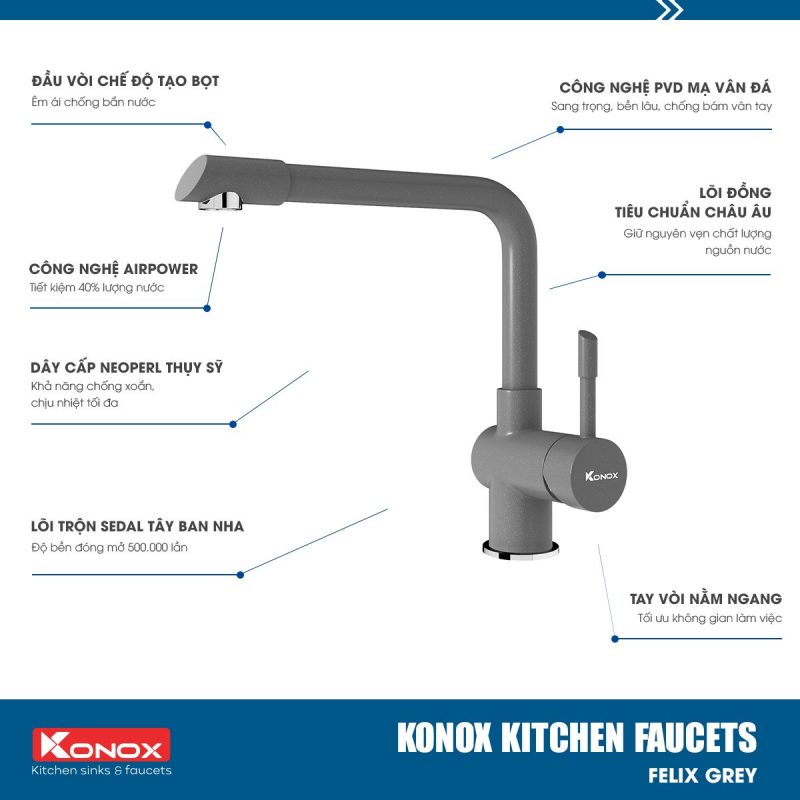 voi rua bat kitchen faucet konox model felix grey 800x800 1 - Vòi rửa bát KONOX Felix Grey voi rua bat kitchen faucet konox model felix grey 800x800 1 - Vòi rửa bát KONOX Felix Grey