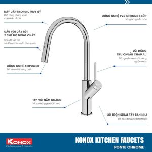 voi rua bat kitchen faucet konox model ponte chrome 800x800 1 1 - VÒI RỬA BÁT KONOX MODO CHROME