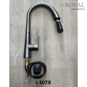 VÒI RỬA CHÉN NÓNG LẠNH DÂY RÚT INOX 304 NANO XÁM I-ROYAL I-307X
