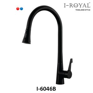 VÒI RỬA CHÉN NÓNG LẠNH DÂY RÚT ĐỒNG THAU MẠ ĐEN I-ROYAL I-6046B