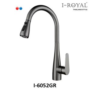 VÒI RỬA CHÉN NÓNG LẠNH DÂY RÚT ĐỒNG THAU MẠ XÁM I-ROYAL I-6052GR