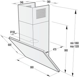 whi941st kich thuoc am hut mui gorenje stark - Máy hút mùi Gorenje WHI941ST