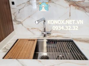 z3360072315338 d0ac56de97ba50772d37887c90f4de26 1 - Undermount sink KN6046SUSiphon, thớt gỗ, roll mat KONOX