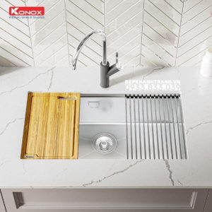z3558033202348 a7fe239b6c85ca216e4cb84334f518f2 1 1 - Granite sink Ruvita 680 GreySiphon, giá úp bát inox KONOX