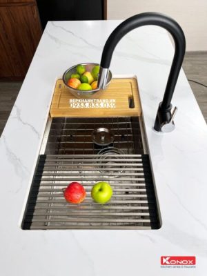 z3558033207699 abde5aeccd61d3576e2adcaf5c414edb 1 1 - Granite sink Ruvita 680 GreySiphon, giá úp bát inox KONOX